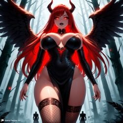 1female 1girls ai_generated ass bangs belly_button big_ass big_breasts black_dress black_wings blush blushing_at_viewer boob breasts child_bearing_hips curvy curvy_female curvy_figure dark_aura demon demon_girl demon_horns devil devil_horns dress fallen_angel female femdom fire_eyes from_below horn horns horny huge huge_ass innie_belly_button light-skinned_female long_hair looking_at_viewer morrigan_(stblfantasy) navel outdoors pale-skinned_female patreon presenting_breasts princess red_hair sadistic shiny_skin solo solo_female solo_focus stable_diffusion stblfantasy thick thick_thighs thighhighs thighs toned toned_body toned_female very_long_hair voluptuous voluptuous_female warrior