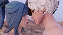 2females 2girls blue_hair blue_lips closed_eyes fortnite fortnite:_battle_royale girls_kissing half-closed_eyes hope_(fortnite) kissing lesbian_kiss luna_snow_(marvel_rivals) marvel marvel_rivals naked naked_female naked_females nude nude_female nude_females perete saliva_trail short_hair wet wet_body wet_skin yuri