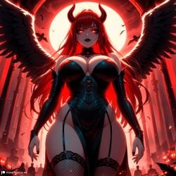 1female 1girls ai_generated ass bangs belly_button big_ass big_breasts black_dress black_wings blush blushing_at_viewer boob breasts child_bearing_hips curvy curvy_female curvy_figure dark_aura demon demon_girl demon_horns devil devil_horns dress fallen_angel female femdom fire_eyes from_below horn horns horny huge huge_ass innie_belly_button light-skinned_female long_hair looking_at_viewer morrigan_(stblfantasy) navel outdoors pale-skinned_female patreon presenting_breasts princess red_hair sadistic shiny_skin solo solo_female solo_focus stable_diffusion stblfantasy thick thick_thighs thighhighs thighs toned toned_body toned_female very_long_hair voluptuous voluptuous_female warrior