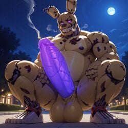 1boy abs ai_generated balls bara civitai erection five_nights_at_freddy's five_nights_at_freddy's_3 fnaf furry furry_male large_pectorals male male_focus male_only moon muscular muscular_male night night_sky nipples nude nudity pectorals penis purple_eyes rabbit sharp_teeth sky smoking solo springtrap springtrap_(fnaf) squatting teeth testicles thick_thighs uncensored veins