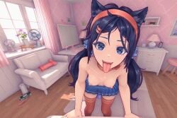 1girls ai ai_generated blue_hair choker crazy_mita_(miside) cum dildo dildo_in_pussy long_hair miside mita_(miside) open_mouth pov pussy pussy_juice riding twintails yinluok