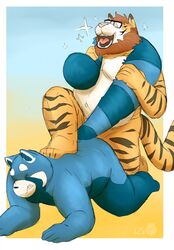 anal anthro duo feline izvy male mammal nude overweight penetration raspberrybutt red_panda simple_background tiger yaoi