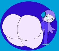 1girls ass big_ass blue_eyes female female_only keelgabeytheart long_hair looking_at_viewer looking_back open_mouth open_smile original original_character purple_hair smile solo solo_female someone_else's_oc sweater