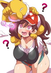 1girls ? alternate_breast_size ambiguous_gender anime_style ass backpack bag big_ass blush breasts brown_hair cleavage clothed drooling elaine_(pokemon) female furry glowing_eyes hand_on_head hat holding huge_breasts human hypno hypnosis imminent_rape interspecies konno_tohiro long_hair male_pokemon/female_human mind_control nintendo nude open_mouth pendulum pink_eyes pokeharlot pokemon pokemon_(species) pokemon_lgpe pokemon_rgby pokephilia ponytail saliva shirt shorts sitting sweat thick_thighs wet wide_hips yellow_fur