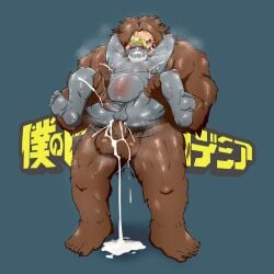 anal anal_sex balls bara blush boner brown_fur brown_hair cum cum_in_ass cum_inside erection gay jurota_shishida lactation male male_lactation male_only muscles muscular musk my_hero_academia nude orgasm penis samonaa2 selkie_(my_hero_academia) sex size_difference sunglasses