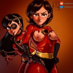 angry angry_expression angry_face black_hair blue_eyes brown_eyes brown_hair daughter elastigirl exhibitionism exposed exposed_breasts exposed_nipples fanart hand_on_thigh helen_parr looking_at_viewer mask masked_female milf mommy multiple_girls nip_slip nipple_slip nipples oblivious pixar pixar_mom prank public_exposure public_nudity red_suit ripped_bodysuit ripped_clothing ripped_clothing sharking simple_background suit superhero superheroine the_incredibles torn_bodysuit torn_clothes torn_clothing trolling unaware violet_parr wardrobe_malfunction