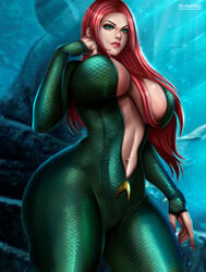 abs aquaman_(series) big_breasts bodysuit breasts cleavage dc female female_only flowerxl large_breasts looking_at_viewer mera solo