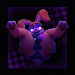 1:1 3d anthro anus ass balls bedroom_eyes black_border blender_(artwork) border bottomless bottomless_anthro bottomless_male buckteeth checkered checkered_background chromatic_aberration clothed clothing digital_media_(artwork) erection five_nights_at_freddy's five_nights_at_freddy's:_help_wanted genitals glitchtrap gloves glowing glowing_eyes handwear hi_res humanoid_genitalia humanoid_penis lagomorph legs_up leporid lying male mammal narrowed_eyes on_back open_mouth open_smile pattern_background pawpads penis presenting presenting_anus presenting_hindquarters presenting_penis purple_balls purple_butt purple_penis rabbit scottgames scut_tail seductive sharp_teeth short_tail simple_background smile smiling_at_viewer solo spread_legs spreading tail teeth thick_thighs white_clothing white_gloves white_handwear xxkandibunzxx