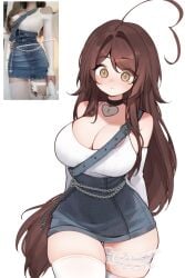 1girls big_breasts brown_eyes brown_hair choker exposed_stomach female female_focus female_only fully_clothed sky_(skyaboveme) skyaboveme virtual_youtuber visible_underwear