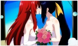 2girls ai_generated akeno_himejima bride girl_on_girl high_school_dxd kissing lesbian_couple lesbian_kiss lovers marriage rias_gremory yuri yuri yuri