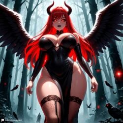 1female 1girls ai_generated ass bangs belly_button big_ass big_breasts black_dress black_wings blush blushing_at_viewer boob breasts child_bearing_hips curvy curvy_female curvy_figure dark_aura demon demon_girl demon_horns devil devil_horns dress fallen_angel female femdom fire_eyes from_below horn horns horny huge huge_ass innie_belly_button light-skinned_female long_hair looking_at_viewer morrigan_(stblfantasy) navel outdoors pale-skinned_female patreon presenting_breasts princess red_hair sadistic shiny_skin solo solo_female solo_focus stable_diffusion stblfantasy thick thick_thighs thighs toned toned_body toned_female very_long_hair voluptuous voluptuous_female warrior