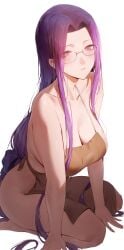 1girls absurd_res apron big_breasts blush breasts cleavage fate/grand_order fate/stay_night fate_(series) female female_only glasses hi_res kneeling large_breasts long_hair looking_at_viewer medusa_(fate) naked_apron purple_hair rororo solo