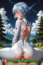 1girls ahq_hentai ai_generated blue_hair blush breasts buttplug closed_eyes cowgirl_position forest medium_breasts moaning neon_genesis_evangelion petite plugsuit pov pussy rei_ayanami reverse_cowgirl_position sex solo_female stable_diffusion torn_clothes vaginal_penetration vaginal_sex