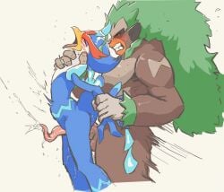 anal anal_sex animal_genitalia animal_penis anthro anthro_on_anthro anthro_penetrated anthro_penetrating anthro_penetrating_anthro balls beak biped blue_body brown_body duo erection fingers generation_8_pokemon genitals green_body hi_res male male/male male_penetrated male_penetrating male_penetrating_male nintendo open_mouth penetration penile penile_penetration penis penis_in_ass pokemon pokemon_(species) quaquaval rillaboom sex simple_background standing standing_sex stomach_bulge tenebscuro tongue tongue_out white_background