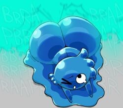 2d big_butt chloe_(mrpotato123_) fart fart_everywhere farting female gassy gassy_female gelatinous_ass hyper_fart large_ass mrpotato123_ simple_background slime_girl tagme