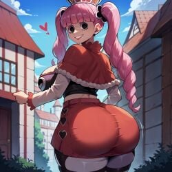 ai_generated back_view backboob bare_thighs big_ass big_butt black_eyes bubble_butt dat_ass fat_ass gigantic_ass gigantic_breasts huge_breasts huge_thighs light-skinned_female light_skin long_hair looking_back massive_ass massive_breasts one_piece perona pink_hair shounen_jump smiling smogai solo_female squatting sweat sweatdrop thick_body thick_female thick_thighs thighs twintails very_long_hair voluptuous voluptuous_female