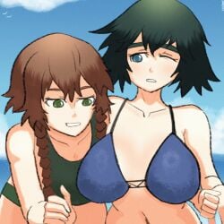 2girls amane_suzuha animated animated_gif beach bikini groping_breasts large_breasts shiina_mayuri steins;gate v0idreef