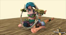 2girls 3d artist_request bare_legs barefoot defeated facesitting licking_pussy oral peril_machine pinned_down ripped_clothing rolling_eyes sitting_on_person skirt soul_calibur talim tira tongue tongue_out two_tone_hair weapon yuri