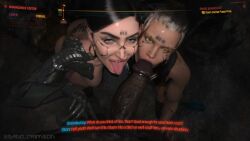 1female 2male 3d black_penis blowjob braindance crimsondarkerotica cyberpunk cyberpunk_2077 dark-skinned_male femboy forced_oral male_on_femboy pov tattoo threesome