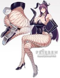 1girls animal_ears ass bare_shoulders big_breasts black_gloves black_leotard breasts celyn404 commentary_request detached_collar elbow_gloves fake_animal_ears fake_tail female fern_(sousou_no_frieren) fishnet_pantyhose fishnets gloves gradient_background grey_background hand_up highres large_breasts leotard long_hair looking_at_viewer multiple_views pantyhose playboy_bunny purple_eyes purple_hair rabbit_ears rabbit_tail sitting sousou_no_frieren tail thighs very_long_hair