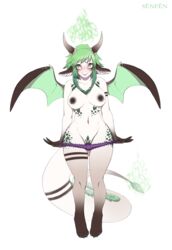 anthro breasts clothing dragon female horn hybrid nipple_piercing nipples panties piercing pussy senfen smile solo standing underwear wide_hips wings xiongfeng95 xngfng95