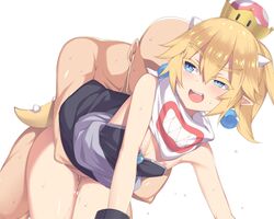 bandana blonde_hair blue_eyes bowser_jr. bowsette_jr. clothed_female_nude_male crown cum_drip cum_inside earrings eguegu faceless_male fangs female flat_chest genderswap_(mtf) horns human humanoid male male_human/female_humanoid mario_(series) new_super_mario_bros._u_deluxe pale_skin pointy_ears rule_63 sex sweat sweatdrop tail white_background young younger_female