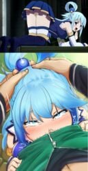 1boy 1girls absurdres adult_and_teenager after_school age_difference all_the_way_to_the_base aqua_(konosuba) aqua_eyes aqua_hair artist_name balls_deep bangs bare_shoulders before_and_after big_penis blowjob blue_clothing blue_eyes blue_hair blue_outfit blush blush_lines blushing crying cum cum_down_throat cum_in_mouth cum_in_throat cum_inside cum_out_nose cute deepthroat deepthroat_holder dominant_male domination down_blouse eye_contact face_fucking female femsub forced forced_deepthroat forced_oral fringe goddess green_clothing green_jacket hair_bobbles hair_ornament hair_rings hand_on_head hands_on_another's_head hands_on_hips head_grab highres imminent_throatpie instant_loss_2koma irrumatio jacket kneeling kono_subarashii_sekai_ni_shukufuku_wo! light-skinned_female long_hair long_penis looking_up male maledom mouthful notori_d oral pale-skinned_female petite pleasure_face ponytail pov provocative pubes pubic_hair puffy_cheeks rape rolling_eyes satou_kazuma school_uniform schoolgirl seductive_eyes slim speed_lines submissive submissive_female tagme tears teenager throat_fuck throatpie tied_hair track_jacket zipper