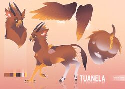 2018 arsauron avian beak claws female feral greame hippogriff hippogryph hooves horn model_sheet open_mouth pussy simple_background smile solo standing yellow_eyes