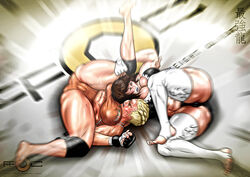 blonde_hair breasts brown_hair closed_eyes gloves knee_pads pussy ryona saikyodragon tagme thighhighs thighs wrestling wrestling_ring