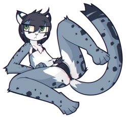 2018 alpha_channel anthro anus black_hair breasts feline female green_eyes hair hi_res leopard lying mammal masturbation simple_background small_breasts snow_leopard solo spread_legs spreading transparent_background young yukihyo