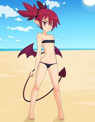 1girls beach bikini demon_girl demon_tail demon_wings disgaea disgaea_1 earrings etna female female_only pointy_ears red_eyes red_hair rodjim solo swimsuit tail wings