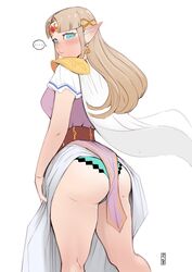 1girls artist_signature ass belt blue_eyes blush crown dress earrings female green_underwear high_resolution huge_ass hylian jewelry jonbear_(artist) lifted_by_self long_hair looking_at_viewer nintendo panties pixel_panties pointed_ears pointy_ears princess princess_zelda royalty simple_background the_legend_of_zelda thejnsdh_(artist) thick_thighs thighs triforce_earrings underwear white_background white_dress zelda_(a_link_between_worlds)