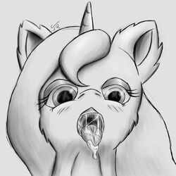 blush cum cum_in_mouth cum_inside equine female friendship_is_magic horn horse looking_at_viewer mammal monochrome my_little_pony open_mouth pony princess_luna_(mlp) simple_background sketch solo tongue tunrae