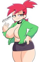 1girls cartoon_network cleavage curvy erect_nipples female foster's_home_for_imaginary_friends frankie_foster gloomyacid huge_areolae huge_breasts no_bra puffy_nipples red_hair short_hair simple_background solo voluptuous wide_hips