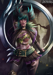 1girls 2018 abs blue_hair breasts brown_hair cleavage clothed clothing feathers female female_only fur hi_res highres hips human humanoid large_breasts lips lipstick looking_at_viewer luminyu navel open_mouth pale-skinned_female pale_skin piercing pink_eyes pinup ripped_clothing solo solo_focus soul_calibur soul_calibur_vi tattoo thick_thighs thighs tira two_tone_hair underboob weapon wide_hips