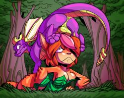 activision animal_genitalia anthro ass breasts claws cleavage dragon duo elora erection fantasy faun female female_focus feral fur green_eyes hair humanoid humor male mammal myart nude oddjuice penis penis_on_head scalie short_hair spyro spyro_the_dragon video_games western_dragon