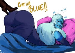 2girls ass ass_up big_ass blue_diamond_(steven_universe) blue_hair blue_skin curvaceous curvy dialogue diamond_authority female female_focus female_only gem_(species) high_heel_boots huge_ass long_hair redblacktac sleeping steven_universe tears thick_thighs white_background wide_hips yellow_diamond_(steven_universe)