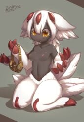 3_toes 4_arms anthro arms arthropod arthropod_humanoid bare_chest belly black_skin breasts breasts_out claws creature cute dark-skinned_female dark_skin faputa female female_only fluffy fluffy_ears fluffy_tail fur goggles made_in_abyss midriff monster_girl multi_arm multi_limb multi_tail narehate nipples sharp_claws sitting small_breasts solo tail thick_thighs wariza white_fur white_hair yellow_eyes zinfyu