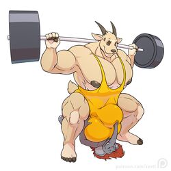 anthro ass avoid_posting balls big_(disambiguation) big_balls big_penis black_nipples black_nose brittany bulge caprine clothing elephant exercise goat horn huge_balls hyper hyper_balls hyper_penis male male_focus mammal muscular muscular_male nipples penis weightlifting weights workout wrestling_singlet xoury zevtibull