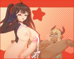 1futa 1girls 3d art_trade charlotte_the_succubus cum cum_in_pussy cum_inside dark-skinned_female eyes_rolling_back futa_on_female futanari gold_eyes huge_cock large_breasts light-skinned_futanari naked naked_female oc original original_character partially_clothed partially_clothed_futanari prin(prinmei) prinmei red_eyes smug smug_grin spread_legs succubus succubus_tail tan_skin v_sign