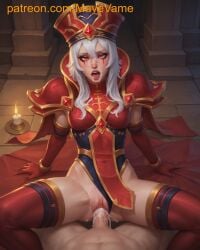 ahe_gao ahegao_face ai_generated armor blizzard_entertainment clitoris cowgirl_position cum cum_in_pussy cum_inside open_mouth red_eyes riding rolling_eyes sally_whitemane sex tongue_out vaginal_creampie vaginal_penetration vaginal_sex white_hair world_of_warcraft
