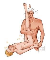 2021 2boys anal anal_sex gay jhoca jojo's_bizarre_adventure legs_up male male/male male_only male_penetrated male_penetrating male_penetrating_male nude_male penetration prosciutto risotto_nero trembling vento_aureo yaoi yellow_hair