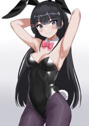 1girls absurd_res absurdres armpits arms_behind_head arms_up bare_armpits bare_arms bare_chest bare_shoulders bare_skin black_bunny_ears black_bunnygirl_costume black_bunnysuit black_hair black_hair_female black_legwear black_pantyhose blunt_bangs blush blush_lines blushing_at_viewer blushing_female bowtie breasts bunny_ears bunny_tail bunnygirl bunnygirl_outfit cleavage collar dot_nose elbows eyebrows_visible_through_hair female female_focus female_only groin hairpin half_naked hands_behind_head hands_up head_tilt high_resolution highres hourglass_figure kinomiki legs legwear light-skinned_female light_skin long_hair looking_at_viewer medium_breasts naked naked_female nijisanji nude nude_female pantyhose pink_bowtie purple_eyes purple_eyes_female pussy shoulders sideboob simple_background slender_body slender_waist slim_girl slim_waist smile smiling smiling_at_viewer solo standing thick_thighs thigh_gap thighs thin_waist tilted_head tsukino_mito underboob upper_body v-line virtual_youtuber white_background white_collar wide_hips