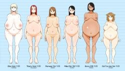 belly big_breasts comparing different_breast_sizes kyattorosu massive_breasts multiple_girls pregnant ready_to_pop small_breasts