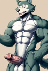 abs animal_ear_fluff animal_ears animal_genitalia animal_humanoid animal_penis antropomorph balls beastars biceps big_abs big_balls big_legs big_muscles big_penis black_eyes cute cute_male ear furry gray_body gray_eyes gray_hair gray_tail grey_skin legoshi_(beastars) legs looking_down male masculine masculine_male muscle muscles muscular muscular_male no_humans no_panties nude nude_male nudity open_mouth penis solo solo_male white_body wolf wolf_boy wolf_ears wolf_humanoid wolf_tail