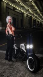 3d big_breasts bike blue_eyes breasts choker fake_eye flossie_grey grand_theft_auto_online grand_theft_auto_v naked naked_female nipples nopixel nude nude_female nullinvoid original_character public public_nudity ring spiked_bracelet tattoo tattoo_on_arm tattoo_on_back tattoo_on_belly tattoo_on_chest tattoo_on_legs tattooed_arm tattoos white_eyes white_hair