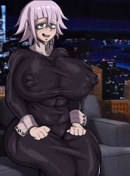 adult_swim big_breasts blush boobs breasts breasts_bigger_than_head chrona_draws crona_(soul_eater) crona_female_(soul_eater) female female_only kunaboto_(style) massive_ass massive_boobs massive_breasts massive_butt massive_thighs muscular muscular_female nipples pink_hair soul_eater thick_thighs thighs tight_clothes tight_clothing toonami venus_body visible_through_clothes