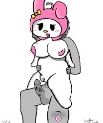 2024 big_breasts big_muscles bunny_ears bunny_girl bunnygirl my_melody onegai_my_melody penis penis_out pink_headwear sanrio simple_background simple_eyes tagme white_body white_fur