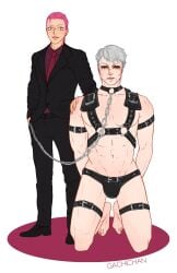 2boys dominant_male gachichan grey_hair jojo's_bizarre_adventure male male/male male_only pink_hair risotto_nero submissive_male vento_aureo vinegar_doppio