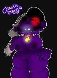 annoyed anthro bandage big_ass big_breasts big_butt black_background chaoticdream collar female female_focus female_only five_nights_at_freddy's furry furry_only heart heart_on_cheek humanoid nipples purple_body pussy rule_63 shadow_freddy shadow_freddy_(fnaf) single_fang solo watermark